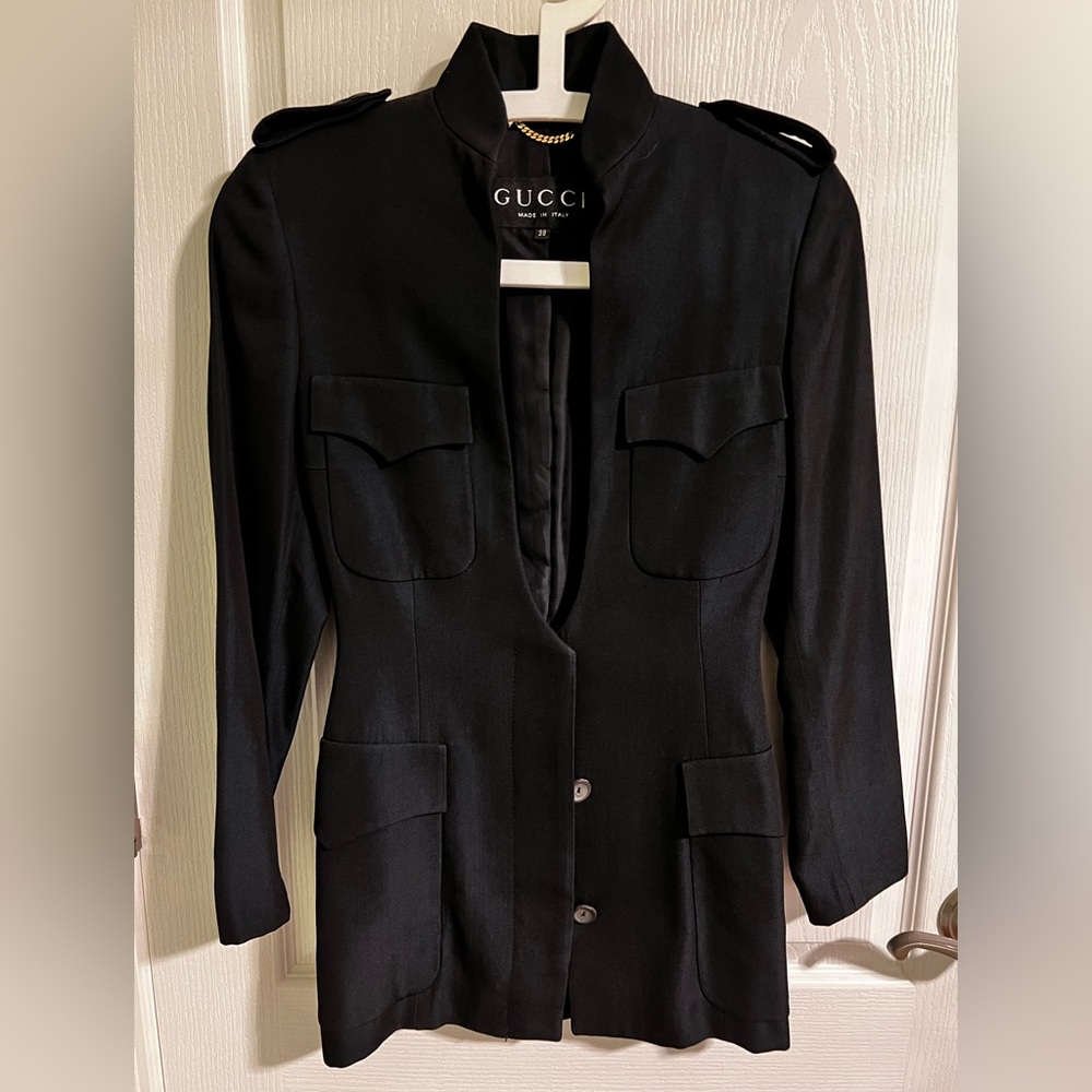 Gucci wool blend stand collar military jacket